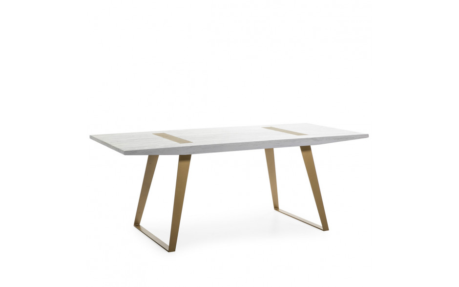 Dining Room Table Wood White Metal Gold