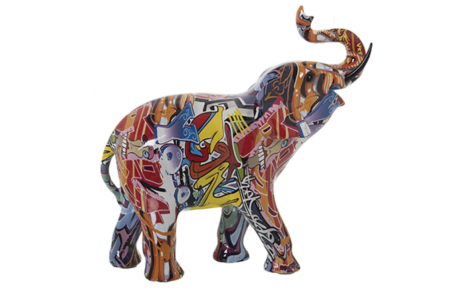 Figura di elefante in resina Graffiti Multicolore 30x12x28cm
